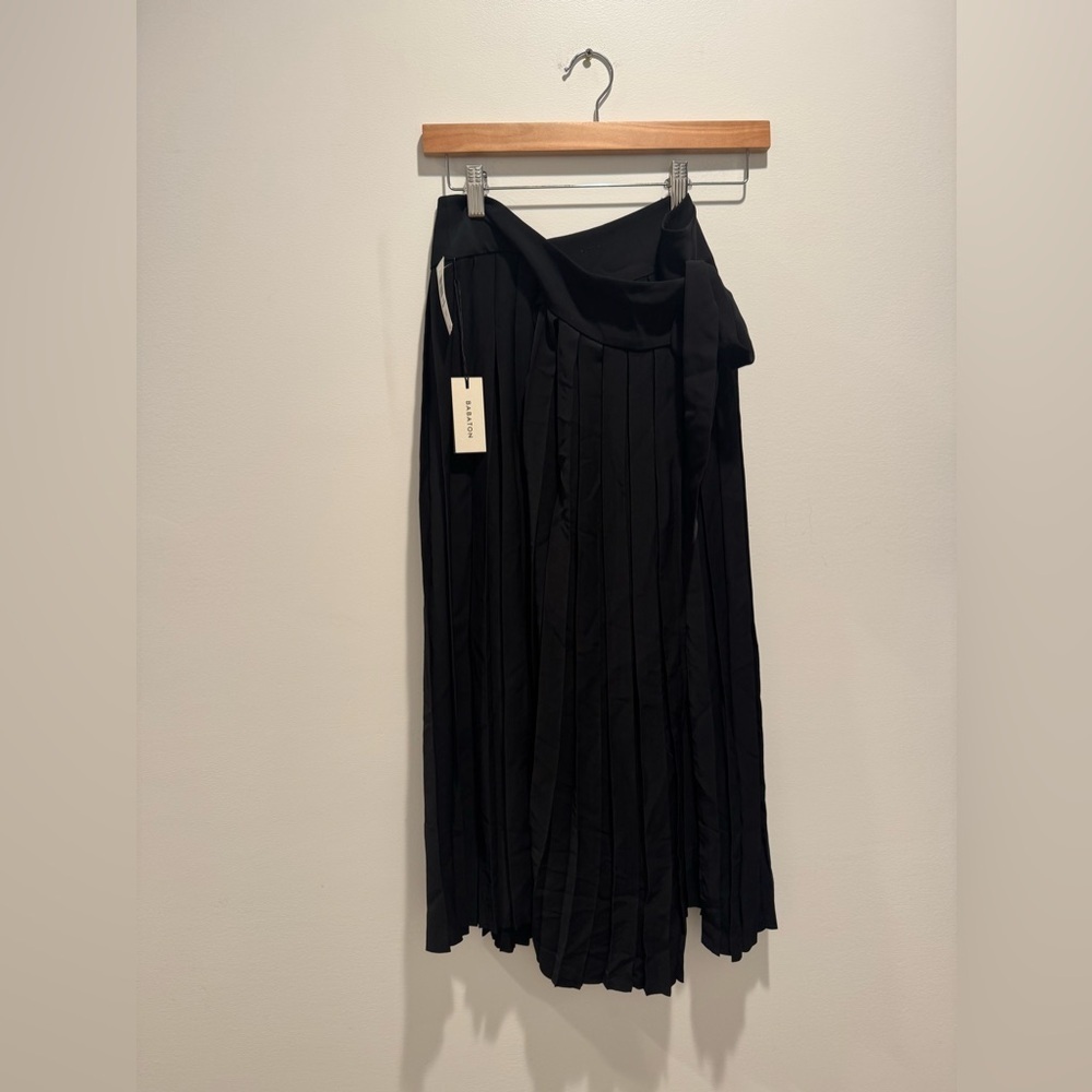 Babaton Black Pleated Wrap Midi Skirt NWT